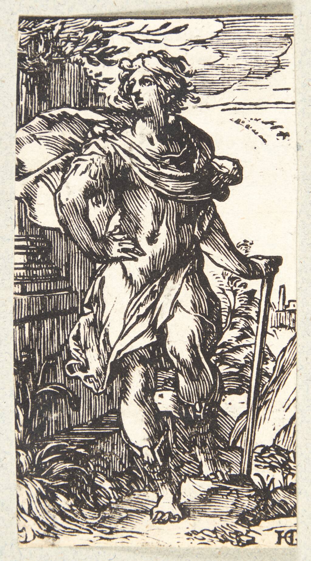Stående ung mand med stok by Hendrick Goltzius