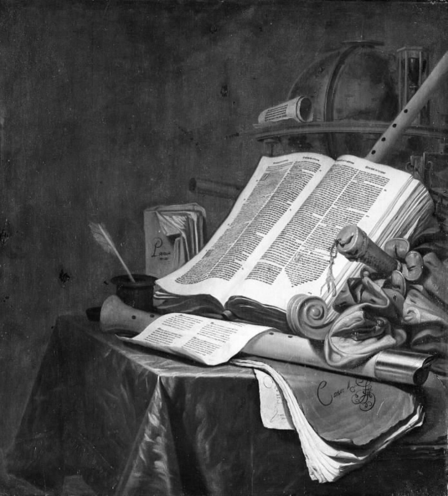 Nature morte med bøger og musikinstrumenter by Jan Vermeulen